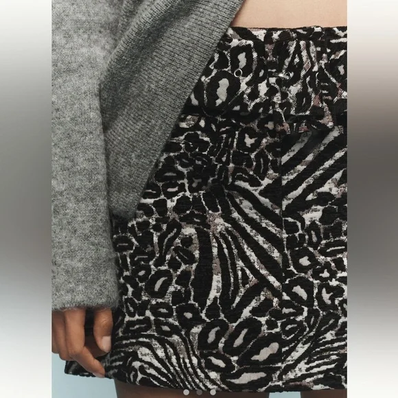 Anthropologie X Maeve Low Rise Belted Animal Print Micro Mini Skirt - Picture 3 of 6